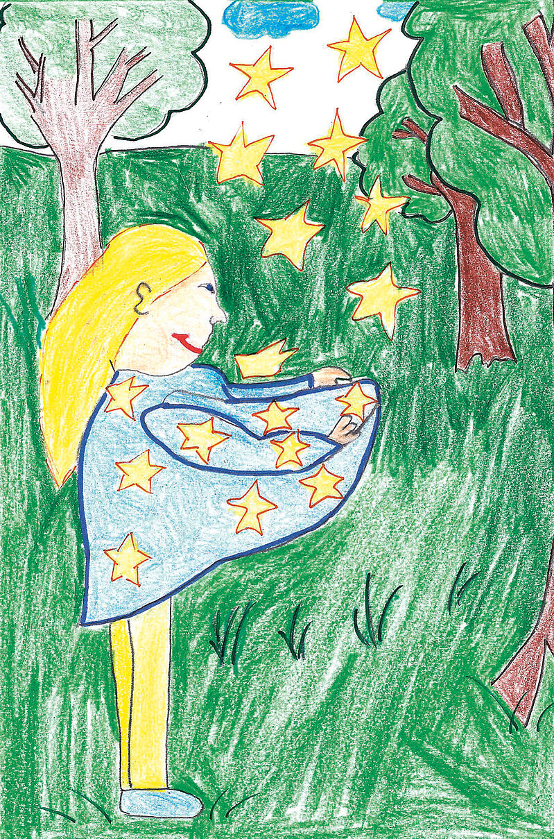 Sterntaler - eine Kinderzeichnung mit Buntstift